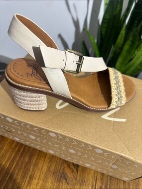 Zodiac White and Tan Braided Strap Wedge Sandal